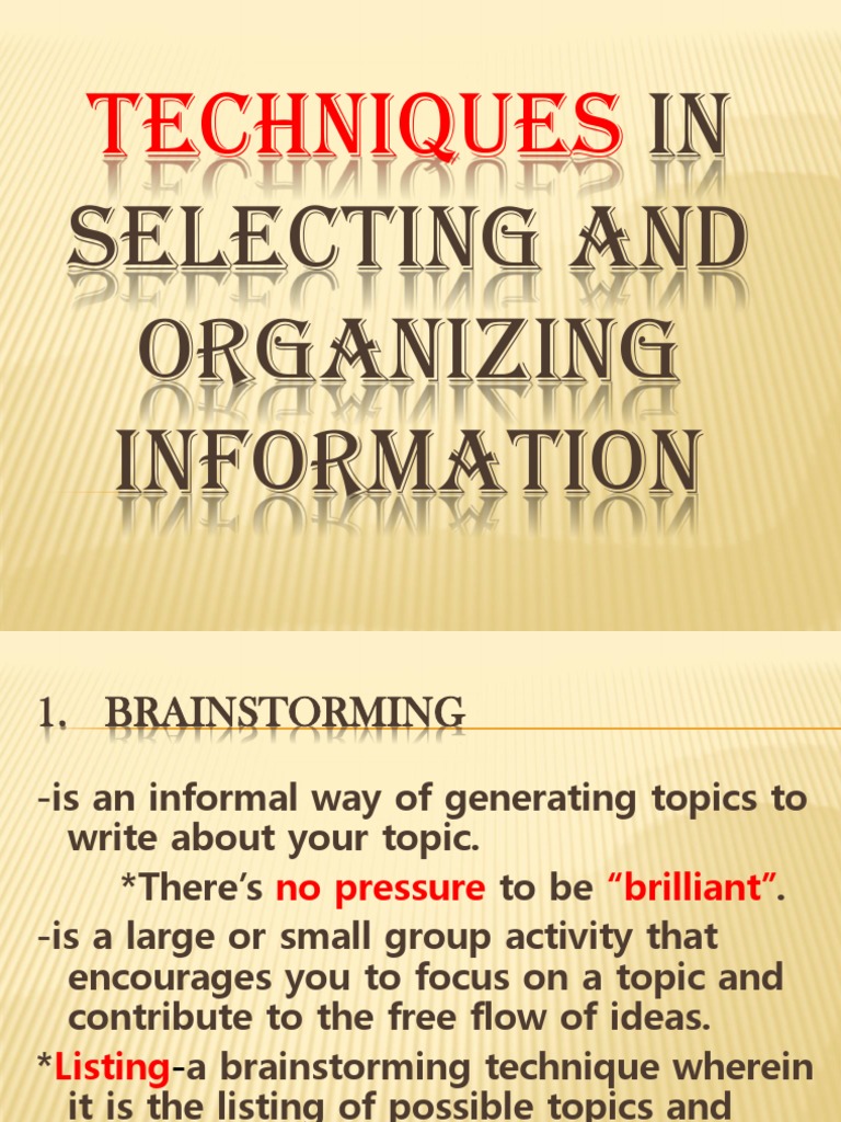 Brainstorming and Organizing Techniques | PDF | Career & Growth