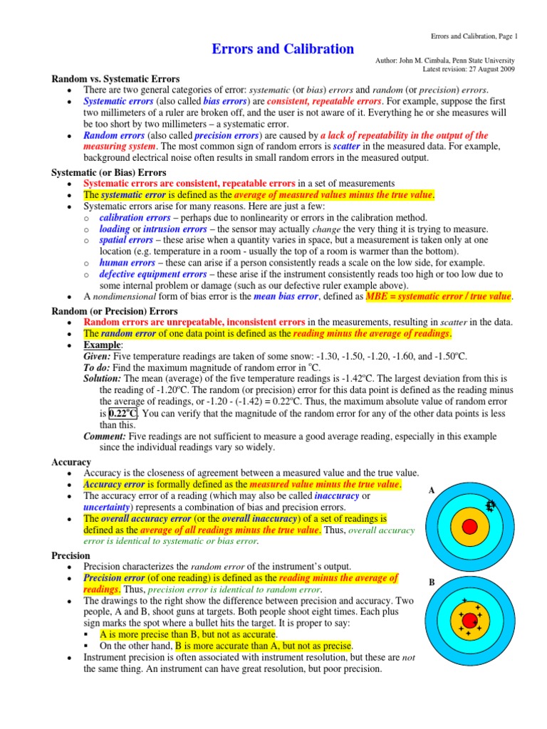 Errors and Calibration Accuracy And Precision Observational Error
