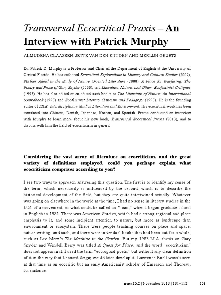 Ecocriticism Insights: Patrick Murphy Interview | PDF | Ecocriticism ...