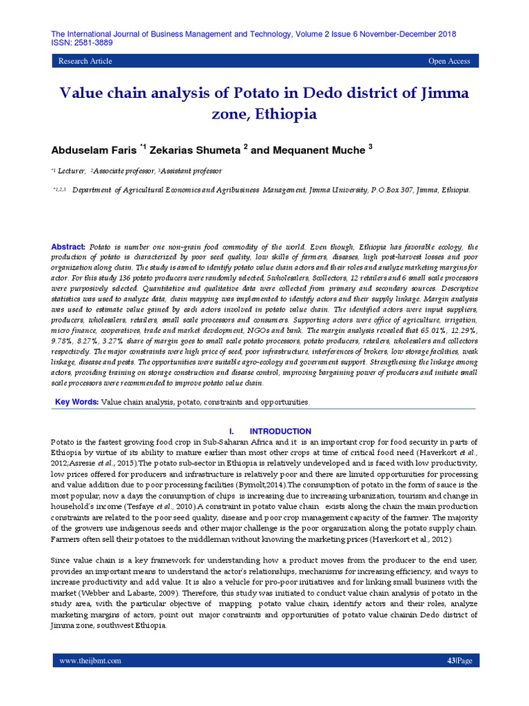 Potato Value Chain Analysis Ethiopia | PDF | Sampling (Statistics ...