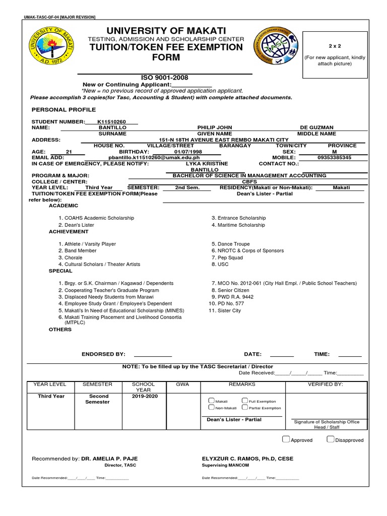 S.form 2 | PDF | Tuition Payments