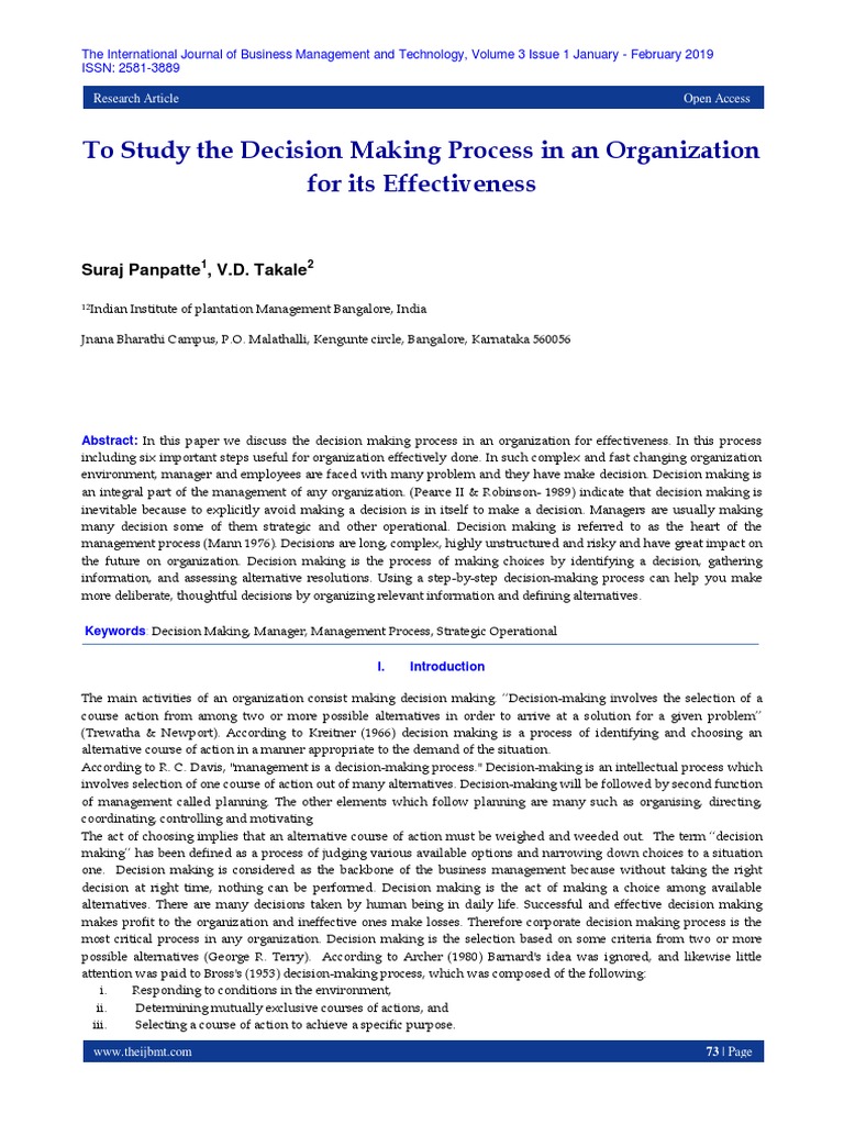 To Study The Decision Making Process in An Organization For Its ...