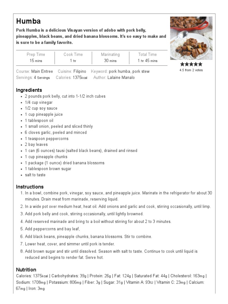 Pork Humba Bisaya Recipe - Kawaling Pinoy | PDF