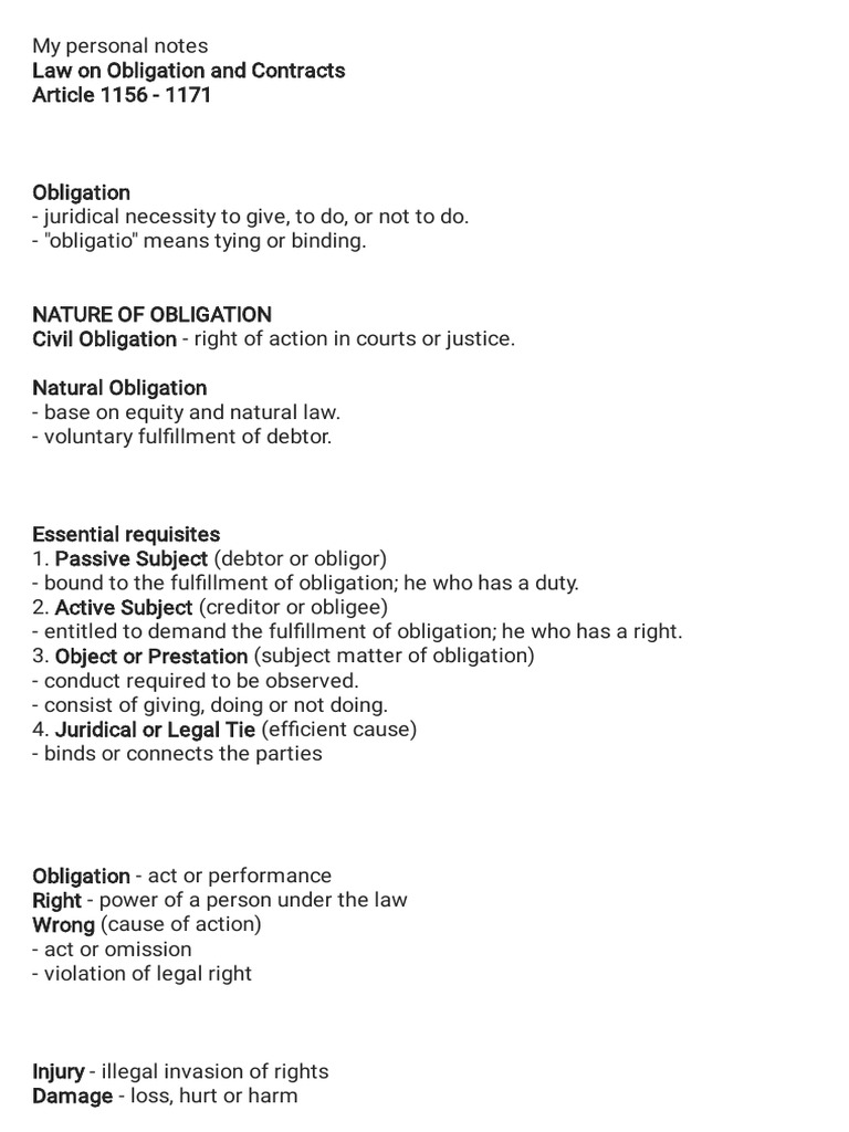 Notes in oblicon art 1156 1171 pdf pdf law of obligations damages