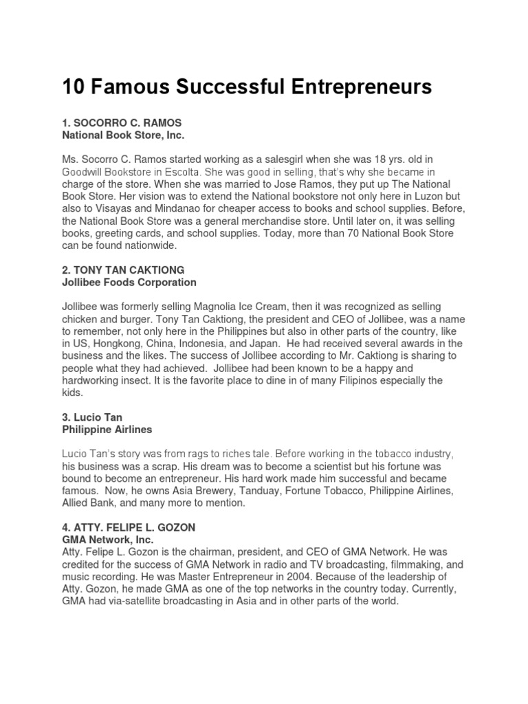 10 Famous Successful Entrepreneurs Pdf Warren Buffett Companies