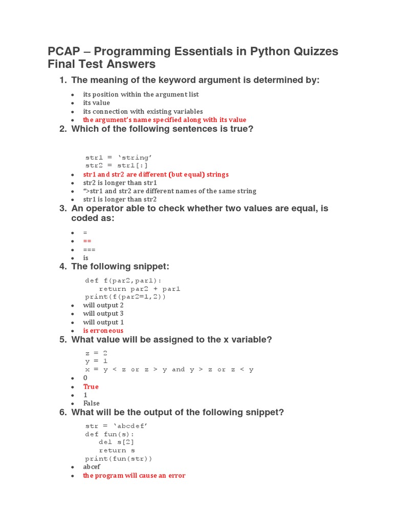 Pcap Programming Essentials In Python Quizzes Module 5 Test Answers