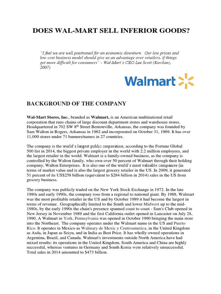 Does Walmart Sell Inferior Goods Download Free PDF Walmart