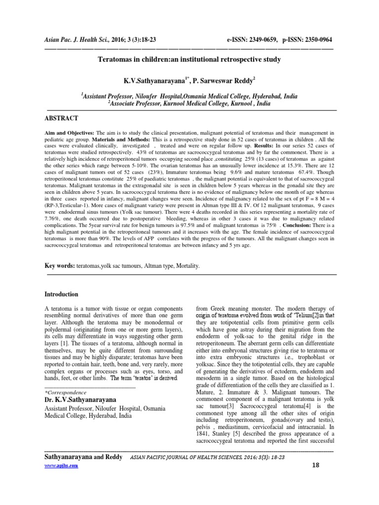 Teratoma 1 Ovarian Cancer Neoplasms