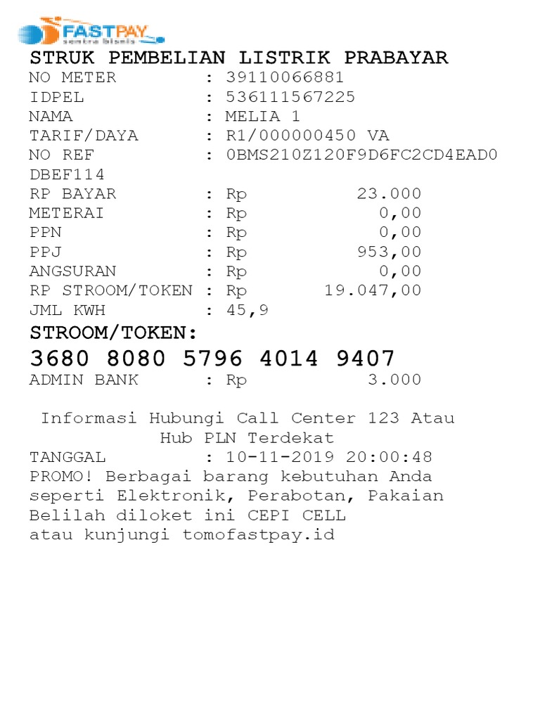 32+ Contoh struk token listrik info