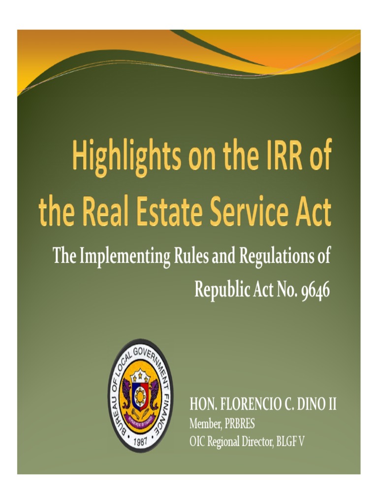 IRR of RA 9646: Real Estate Service Act | PDF | Real Estate Appraisal ...