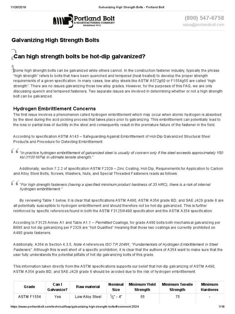 Galvanizing High Strength Bolts - Portland Bolt | PDF | Galvanization ...