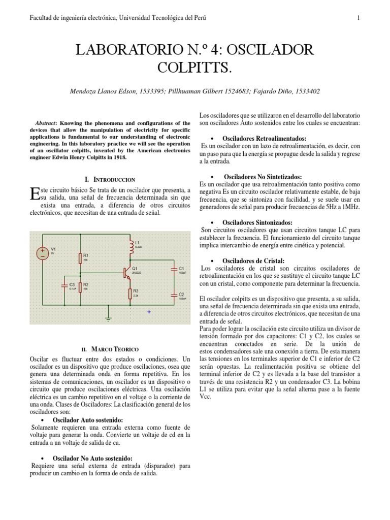Oscilador Colpitts: Práctica de Laboratorio | PDF | Inductor | Condensador