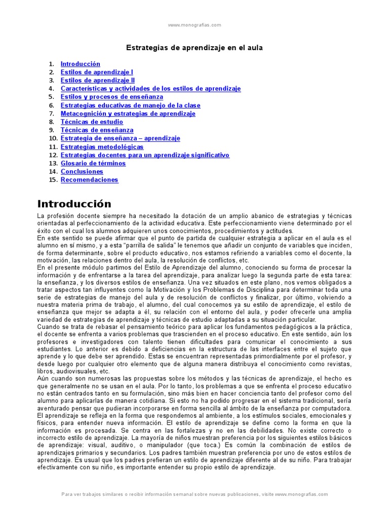 Estrategias de Aprendizaje en el Aula | PDF | Atención | Aprendiendo ...