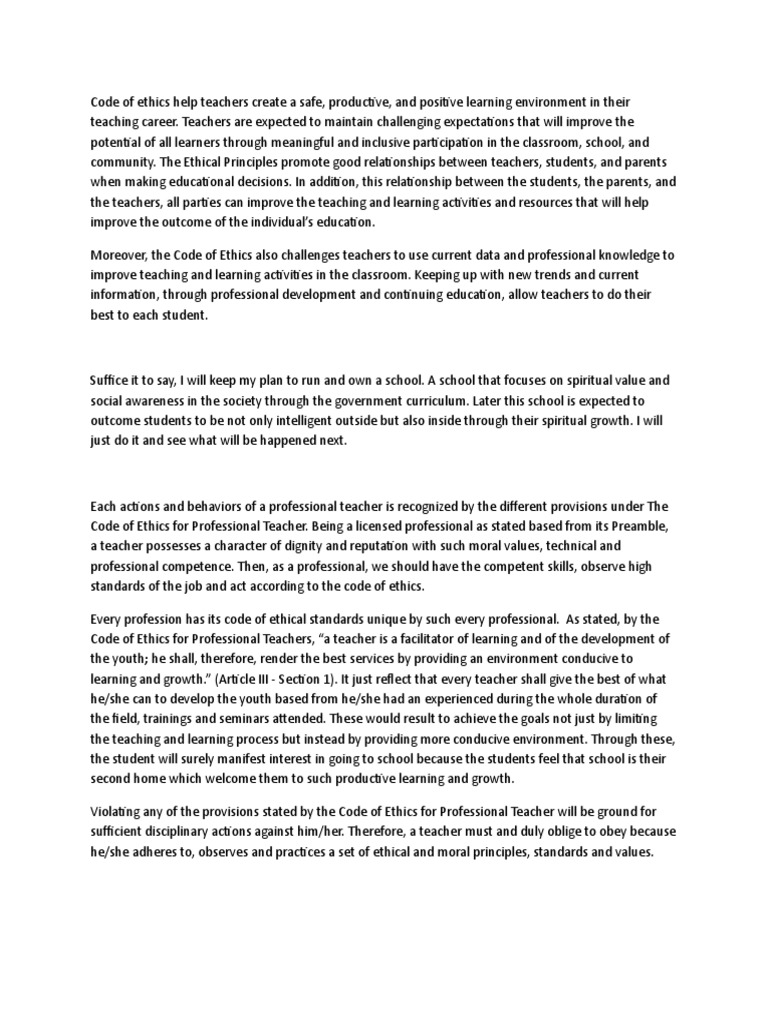Code Of Ethics Pdf Teachers Behavior Modification