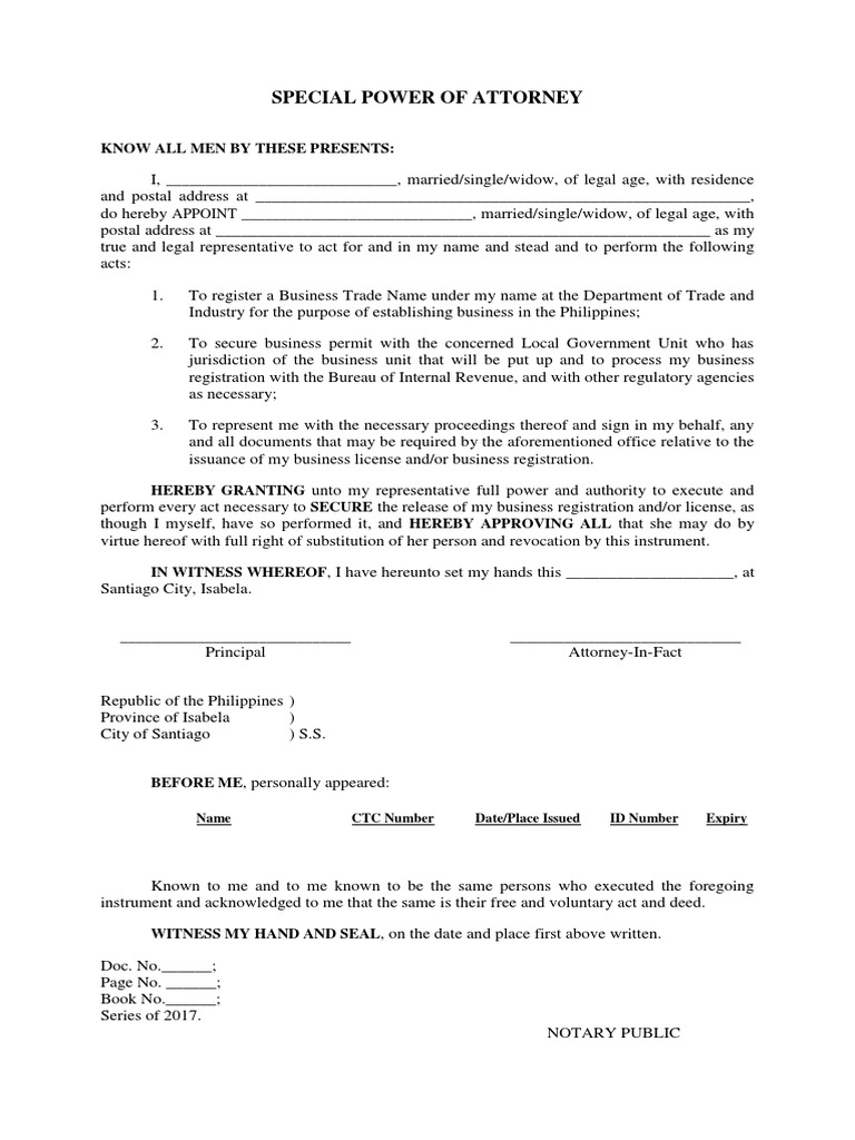 SPA Business Registration Authorization | PDF | Power Of Attorney ...
