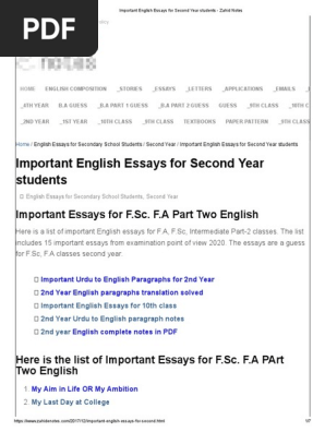 Important English Essays for Second Year Students - Zahid Notes
