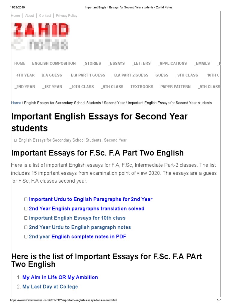English essay for second year picture
