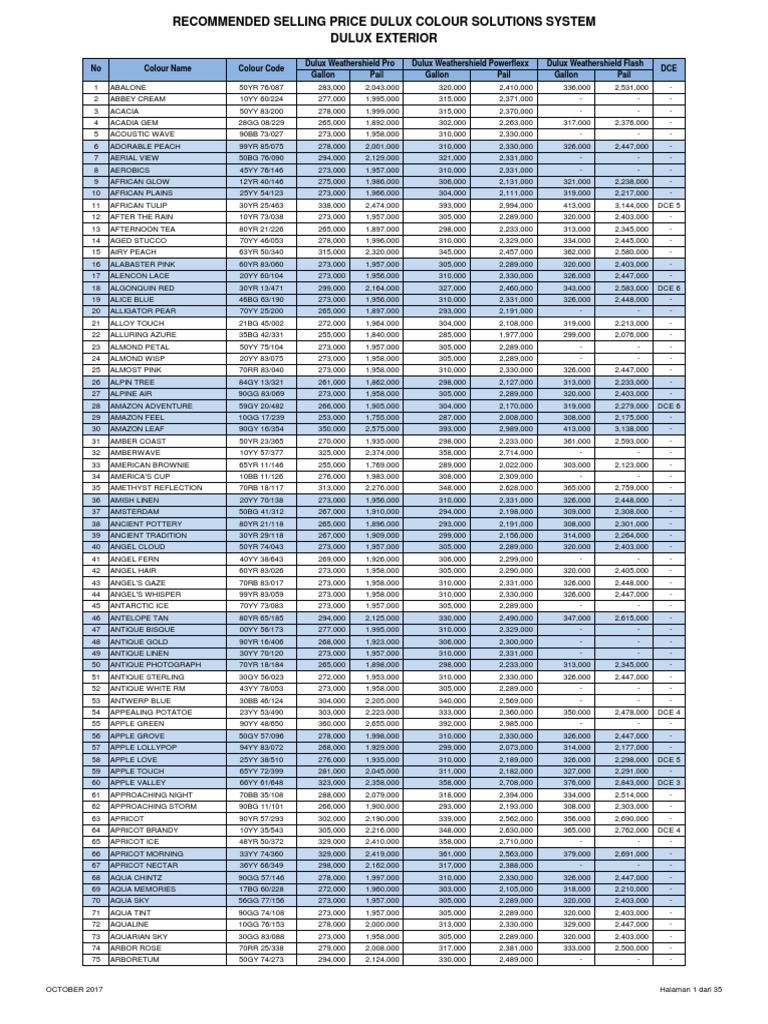 Dulux Paint Price List 2021 Canada Multiple Colors