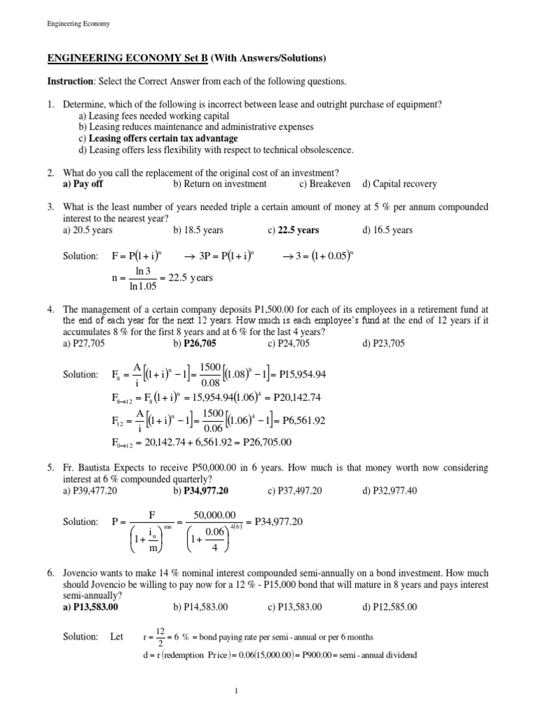 Engineering Economy Practice Questions | PDF | Demand | Book Value