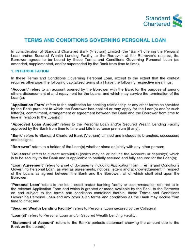 SCB - Personal Loan Terms and Conditions | PDF | Loans | Security 