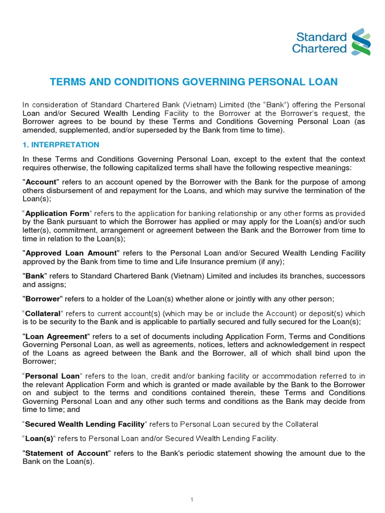 Loan terms and conditions summary