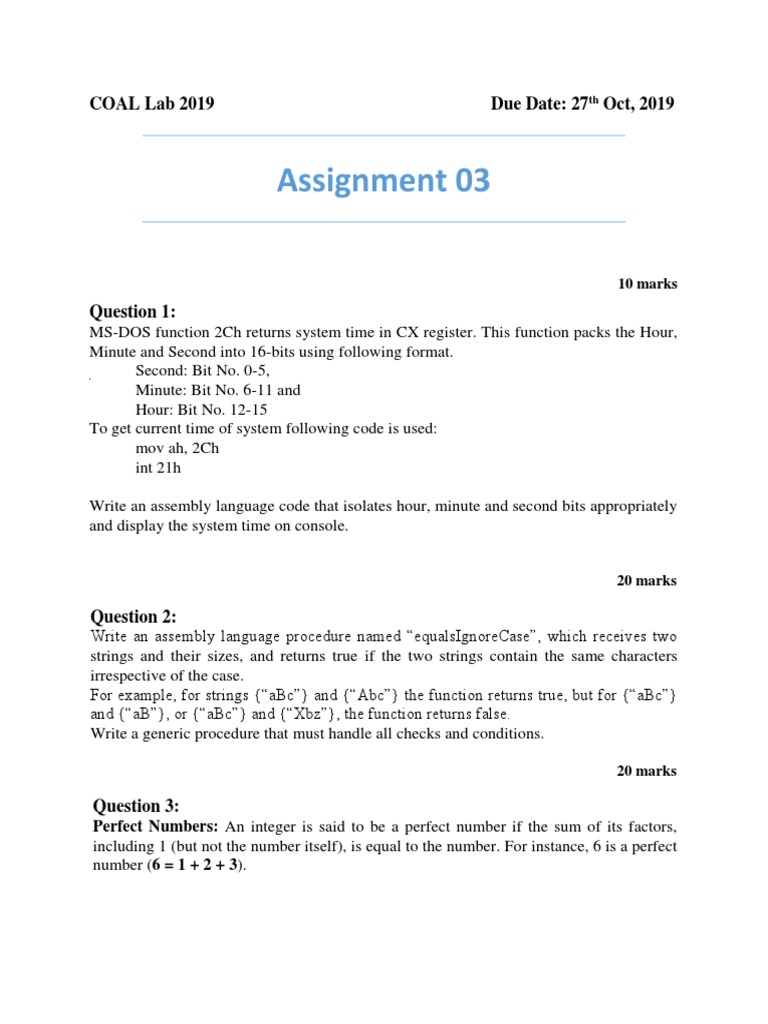 Assignment 3 Subroutine Assembly Language