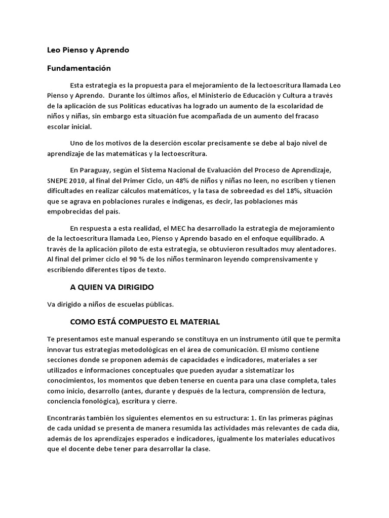 Estrategia Leo, Pienso y Aprendo | PDF | Modificación de comportamiento ...