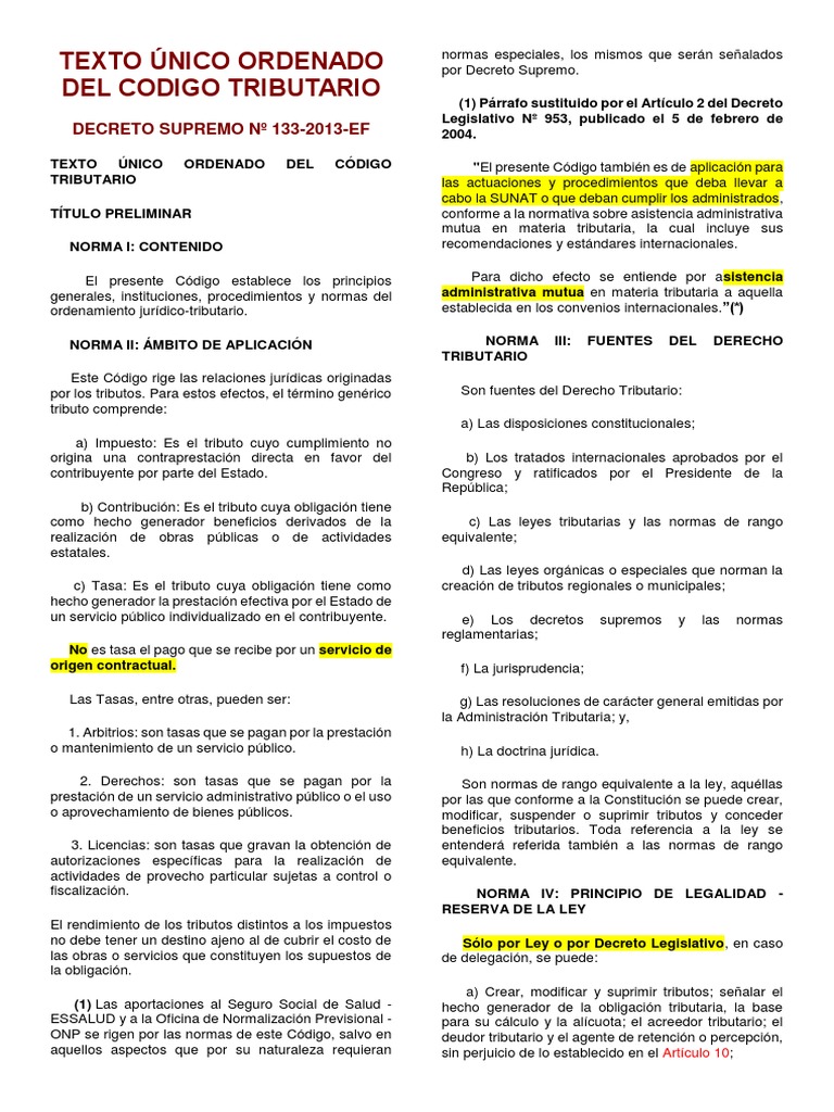 Texto Único Ordenado Del Código Tributario | PDF | Impuestos ...