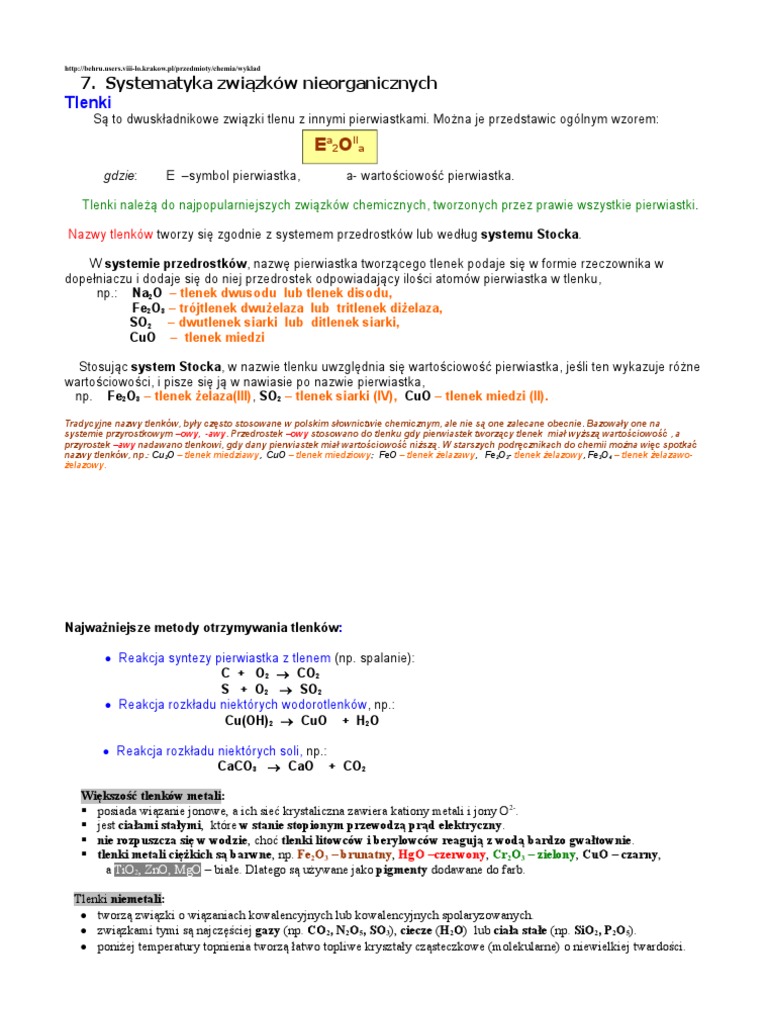 Tlenki I Wodorotlenki Klasa 7 Test