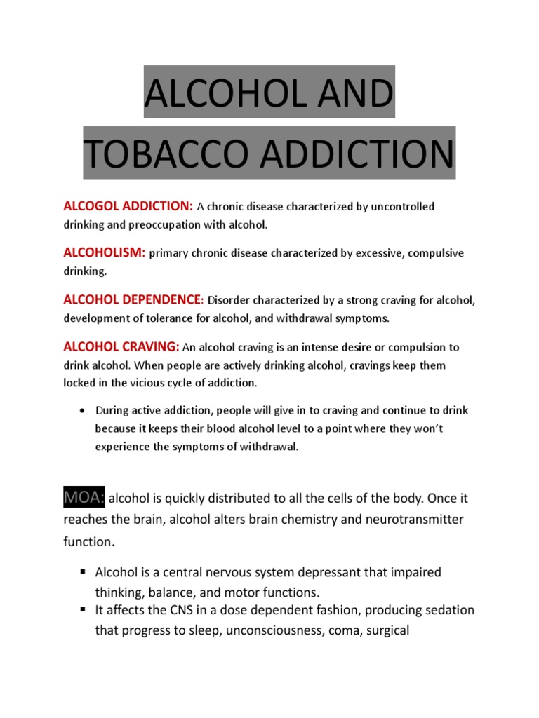 Alcohol and Tobacco Addiction PDF Alcoholic Drinks Alcoholism