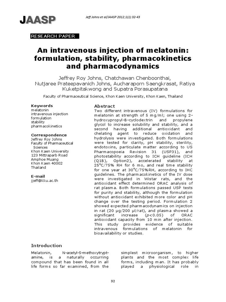 Melatonin IV Injection: Formulation Study | PDF | High Performance ...