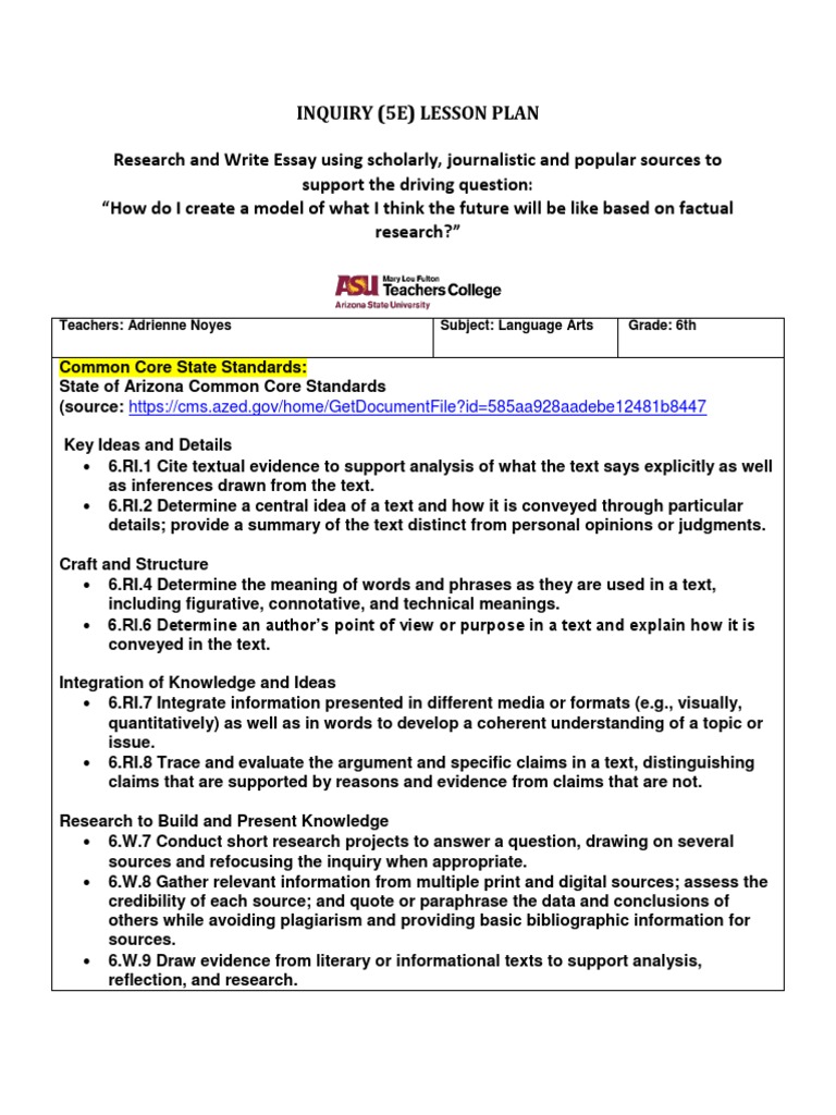 Inquiry-Based Research Lesson Plan | PDF | Rubric (Academic) | Citation