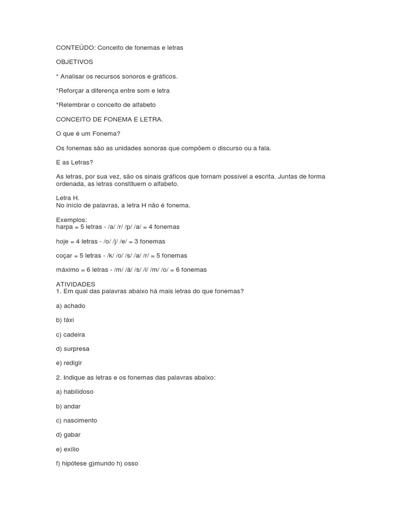 Letra e Fonema 6 Ano | PDF