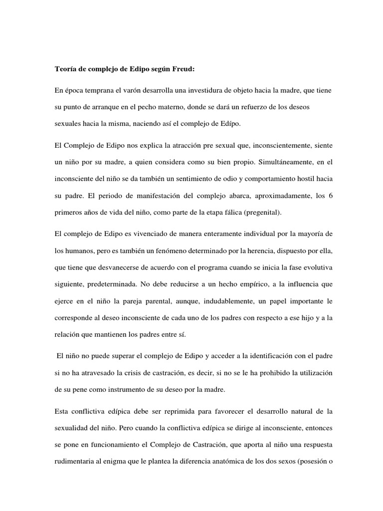 Complejo de Edipo y Narcisismo en Freud | PDF | Complejo de Edipo ...