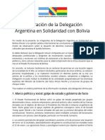 Declaración de La Delegación Argentina en Solidaridad Con El Pueblo Boliviano