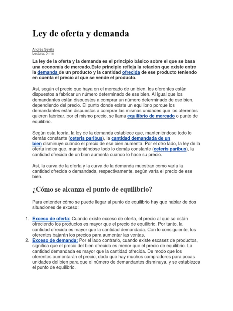 Ley de oferta y demanda en economía | PDF | Oferta (economía) | Oferta ...