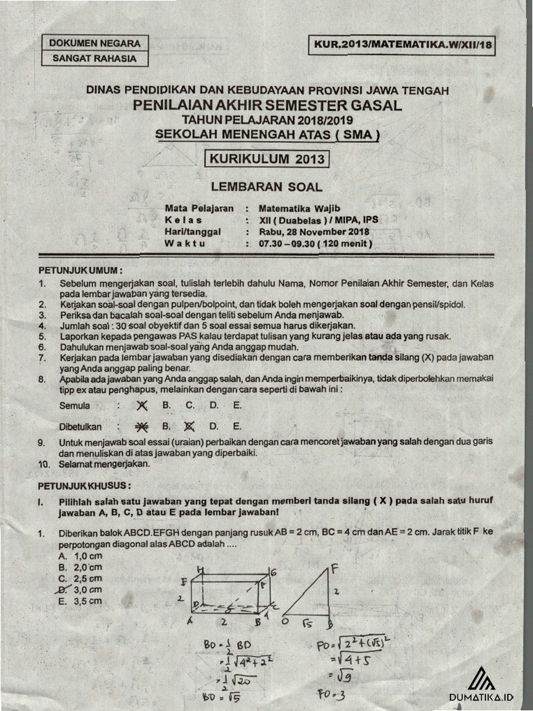 Pembahasan Soal Soal Mtk Wajib Kls 12 Pas