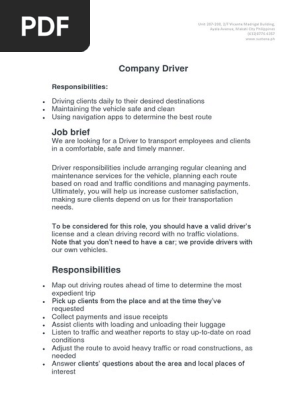 Job Description Company Driver | Pdf | Traffic | Car