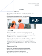 Job Description Foreman