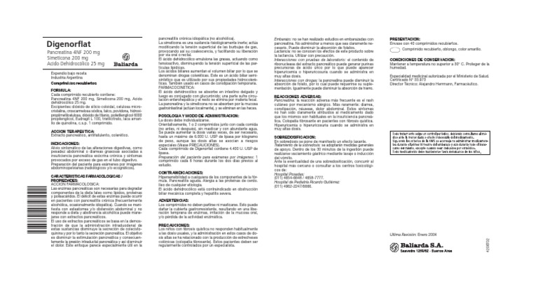 Digenorflat: Indicación y Dosis | PDF | Gastroenterología | Sistema ...