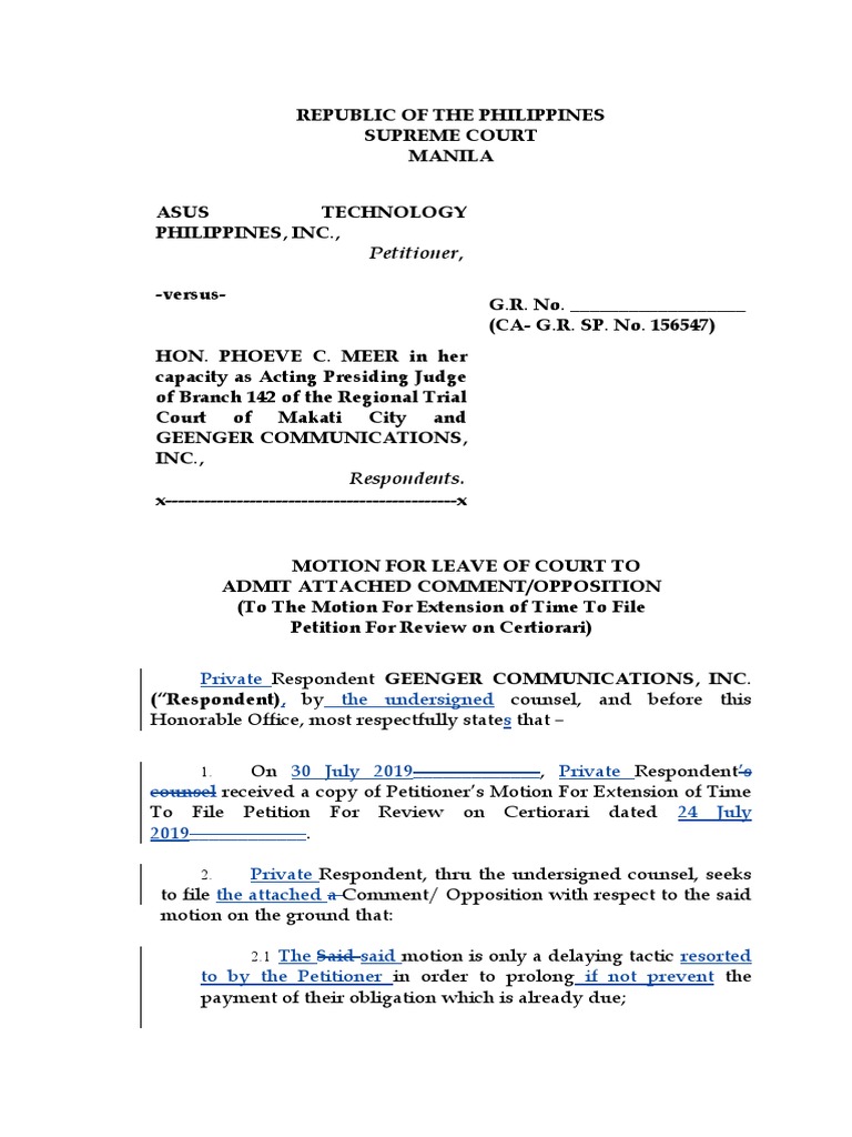 Motion To Admit | PDF | Certiorari | Judgment (Law)