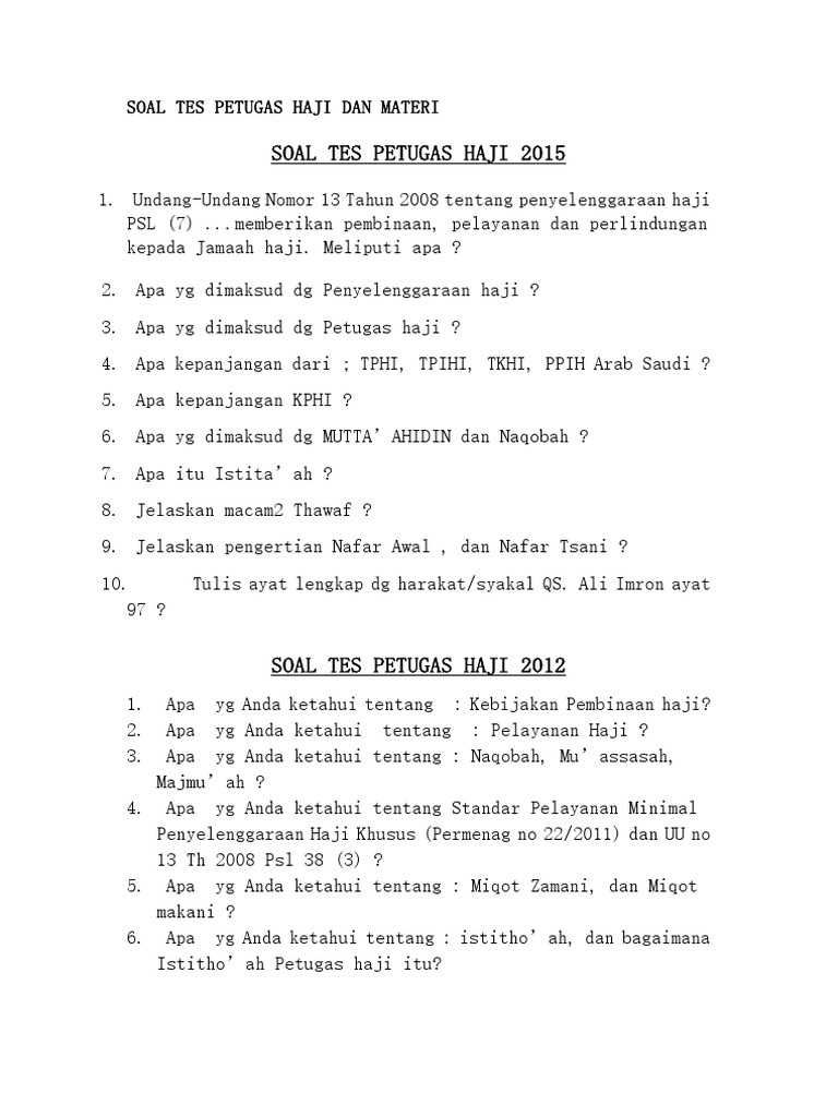 Soal Tes Petugas Haji Dan Materi Docx