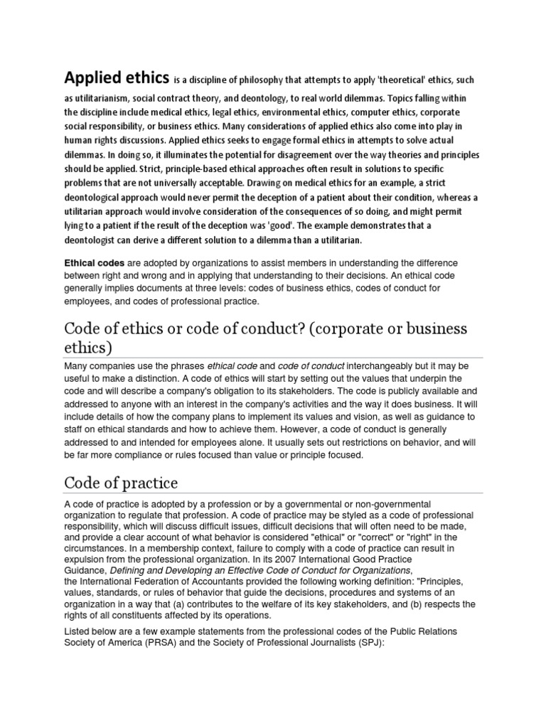 Understanding Applied Ethics and Codes | PDF | Virtue | Ethical Principles