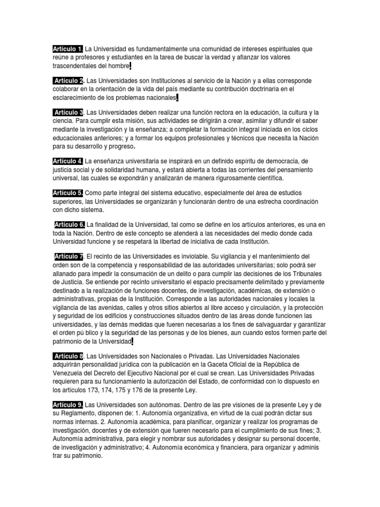 Ley de Universidades PDF Venezuela Universidad