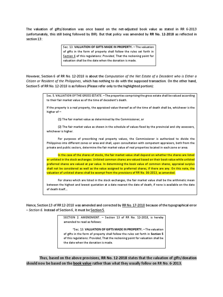 Bir Valuation of Gifts PDF Real Estate Appraisal Market Value