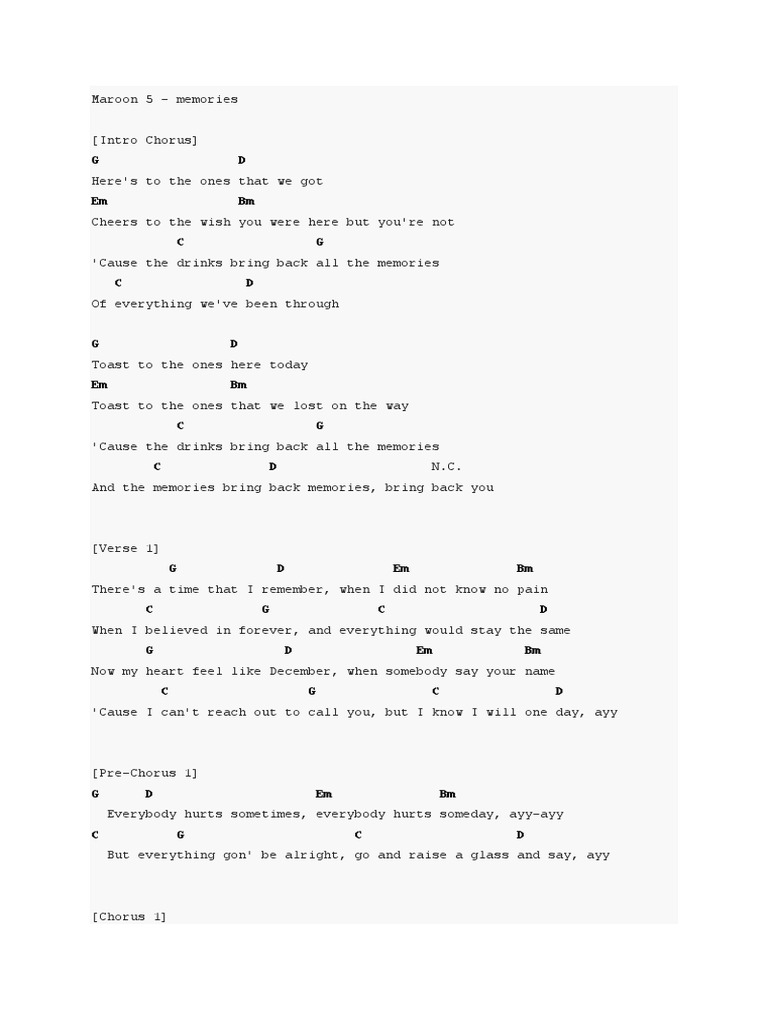 Maroon 5 Memories Guitar Chord Pdf Song Structure Popular Music