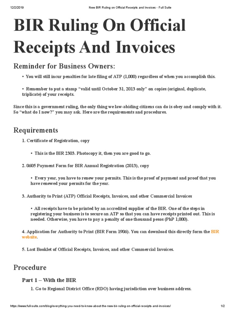 New bir ruling on official receipts and invoices full suite pdf