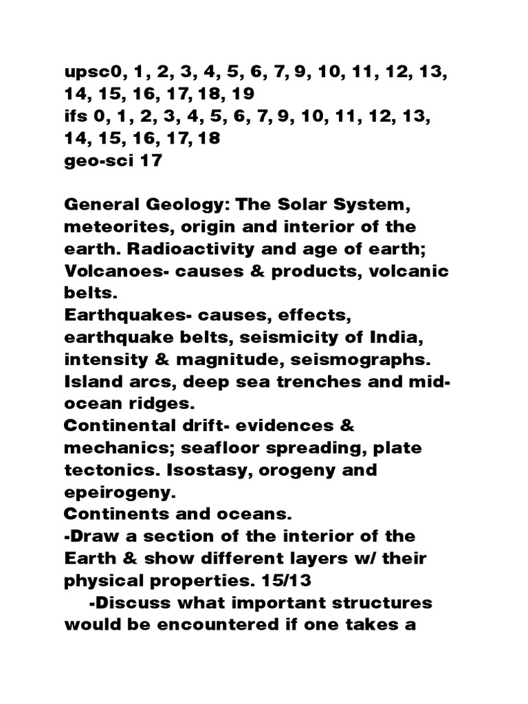 UPSC IFos Geology Previous Questions PDF Plate Tectonics
