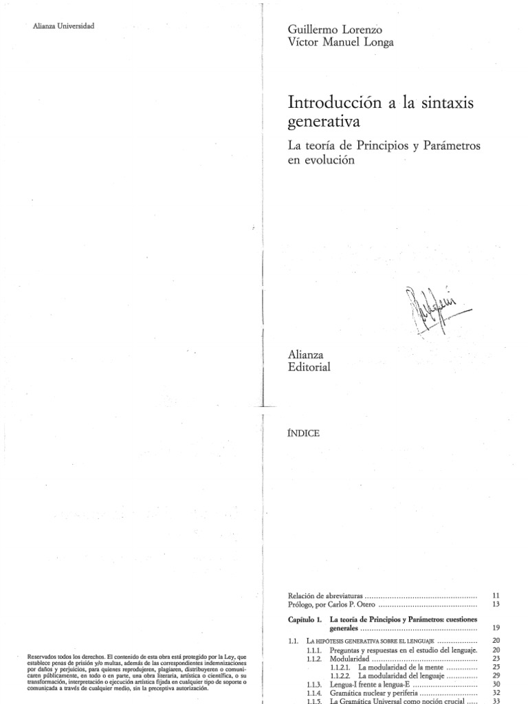 Introducción A La Sintaxis Generativa La Teoría de Principios y