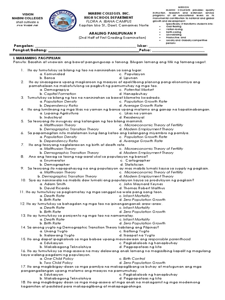 Grade 9 2nd Half of 1st Grading | PDF